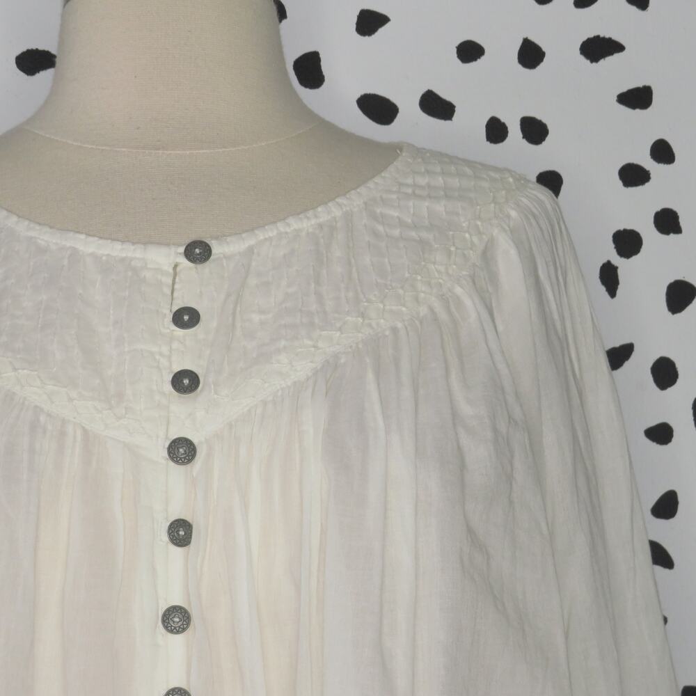 Free People White Boho Button Front Cool Meadow Cotton Top - Picture 5 of 12